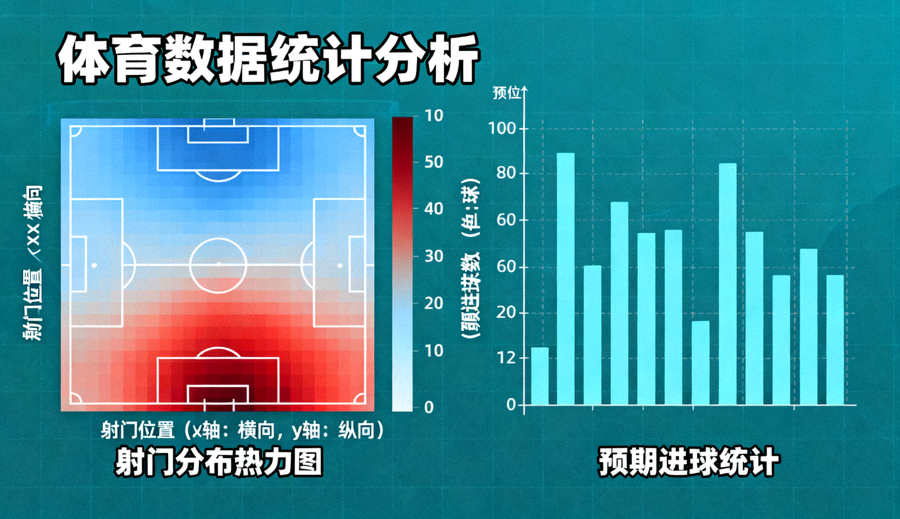 体育数据分析界面，展示射门分布与预期进球统计图表